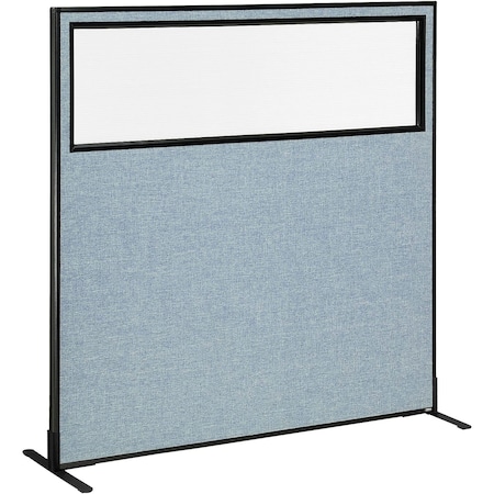 Interion By Global Industrial Interion Freestanding Office Partition Panel with Partial Window, 60-1/4inW x 60inH, Blue 694677WFBL